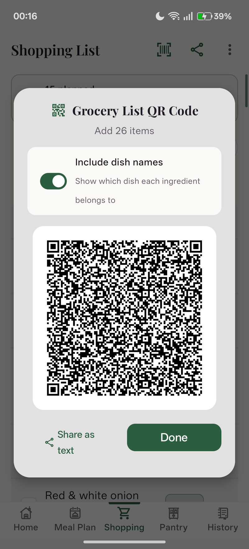 Offline Grocery QR Code Sharing